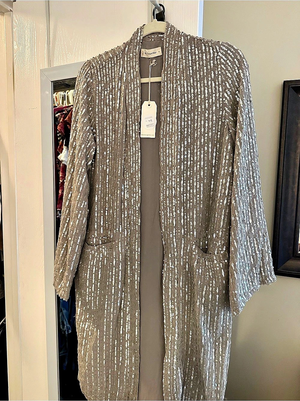 By Together Sequin Open Face Duster Gray & Silver Small